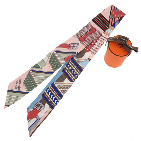 HERMES scarf silk Rose poodle Twilly zigzag sangles Women Used Authentic