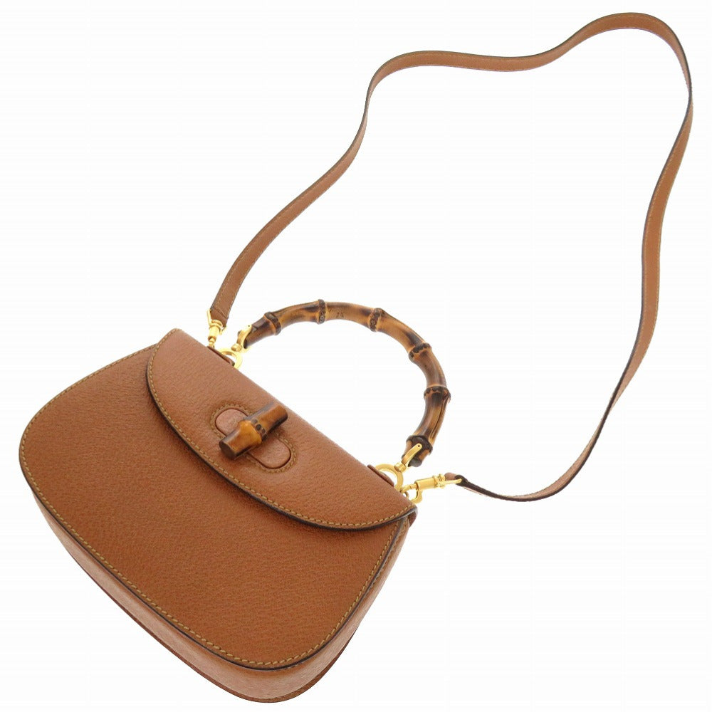 GUCCI Handbag 000 2046 0188 Bamboo Brown 2WAY Women Used Authentic