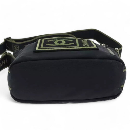 Chanel Sports Coco Mark Shoulder Bag Nylon Black Silver Vintage Crossbody Purse
