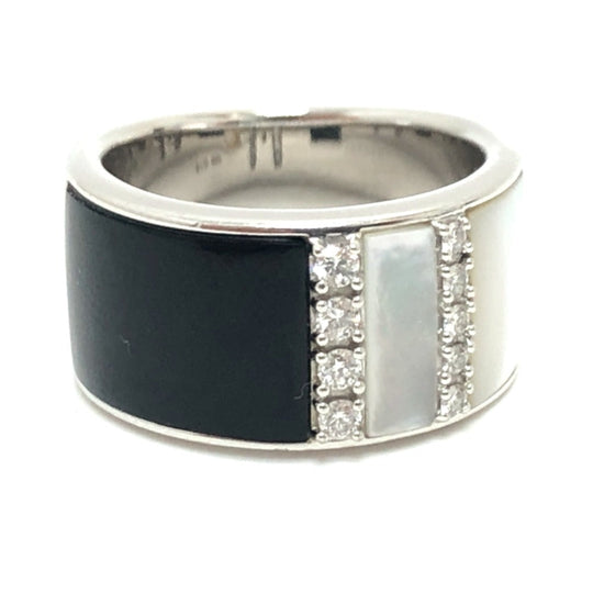 TASAKI Ring 18K Silver 18K Diamond Shell Onyx D0.14ct Women 10 Used Authentic