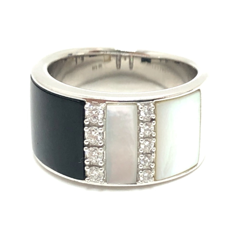 TASAKI Ring 18K Silver 18K Diamond Shell Onyx D0.14ct Women 10 Used Authentic