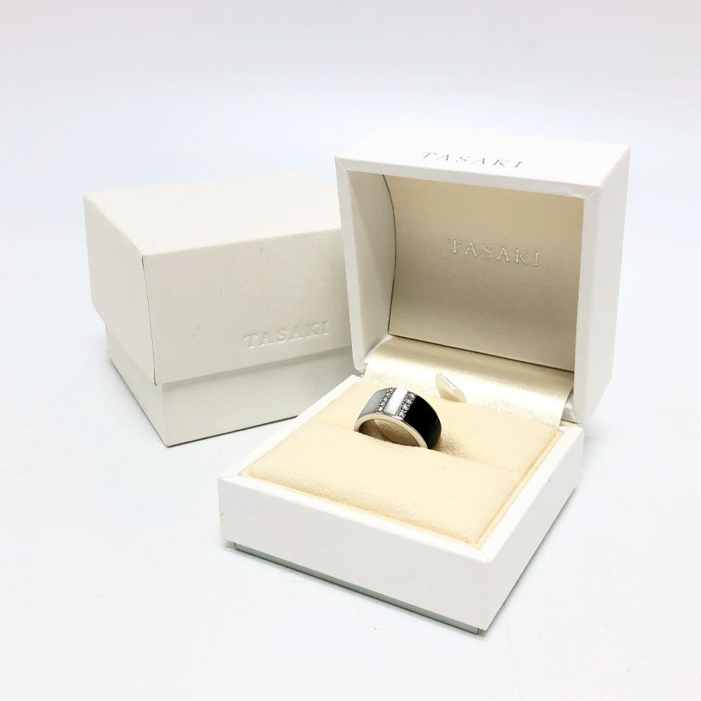 TASAKI Ring 18K Silver 18K Diamond Shell Onyx D0.14ct Women 10 Used Authentic