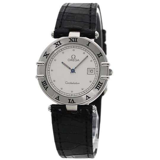 OMEGA Watches Quartz Stainless Steel, Leather Silver Constellation flat bezel Silver dial mens Used Authentic