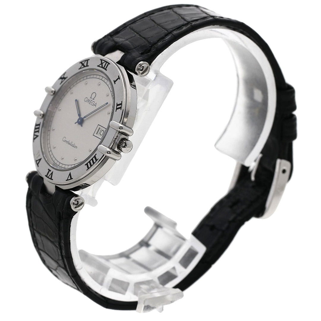 OMEGA Watches Quartz Stainless Steel, Leather Silver Constellation flat bezel Silver dial mens Used Authentic