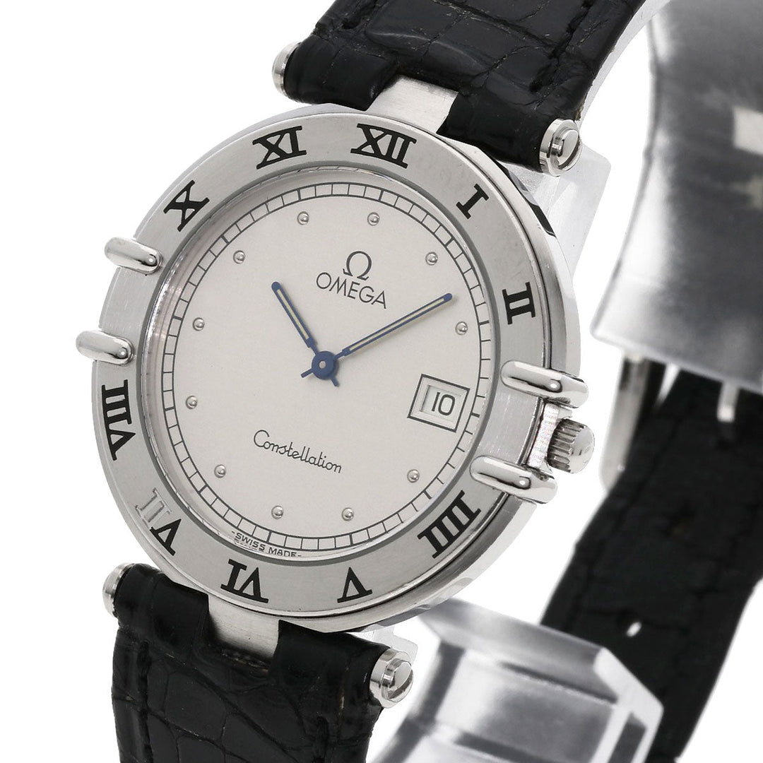 OMEGA Watches Quartz Stainless Steel, Leather Silver Constellation flat bezel Silver dial mens Used Authentic
