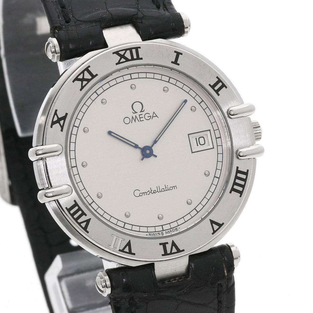 OMEGA Watches Quartz Stainless Steel, Leather Silver Constellation flat bezel Silver dial mens Used Authentic