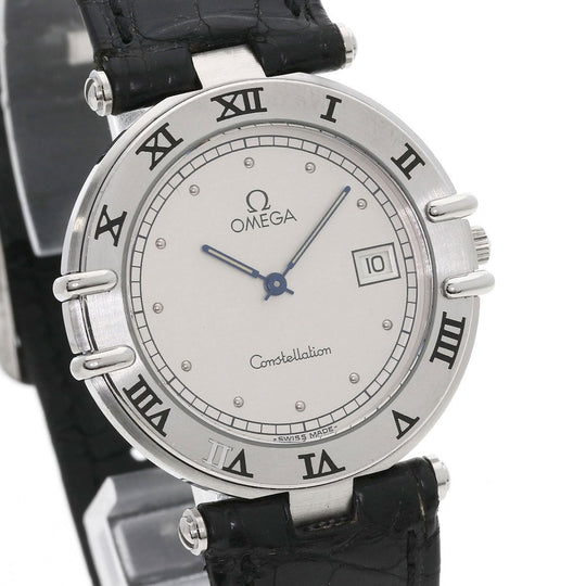 OMEGA Watches Quartz Stainless Steel, Leather Silver Constellation flat bezel Silver dial mens Used Authentic
