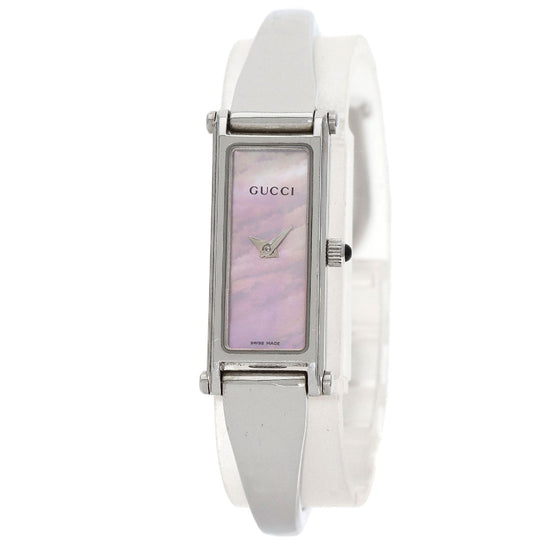 GUCCI Watches Quartz 1500L Stainless Steel , Stainless Steel Silver Square face Pink shell dial Women Used Authentic