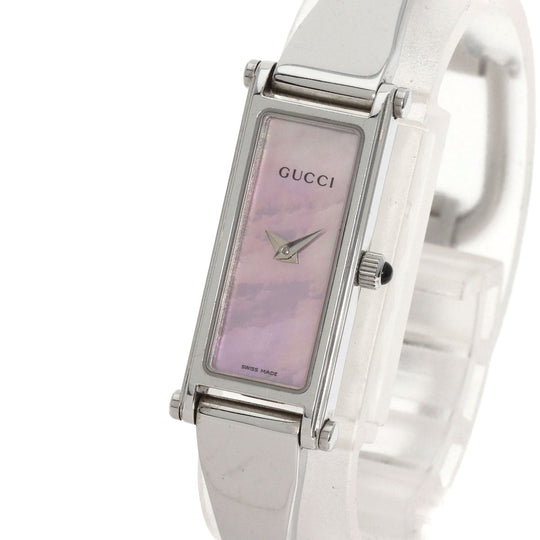 GUCCI Watches Quartz 1500L Stainless Steel , Stainless Steel Silver Square face Pink shell dial Women Used Authentic