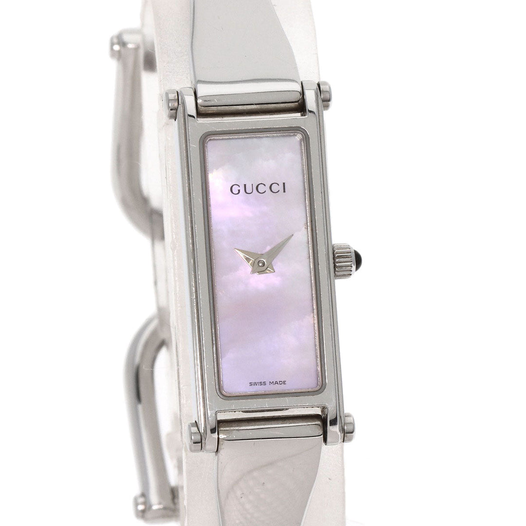 GUCCI Watches Quartz 1500L Stainless Steel , Stainless Steel Silver Square face Pink shell dial Women Used Authentic