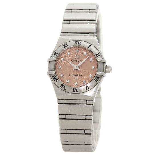 OMEGA Watches Quartz 1562.67 Stainless Steel , Stainless Steel Silver Constellation Mini 12P Diamond Orange dial Women Used Authentic