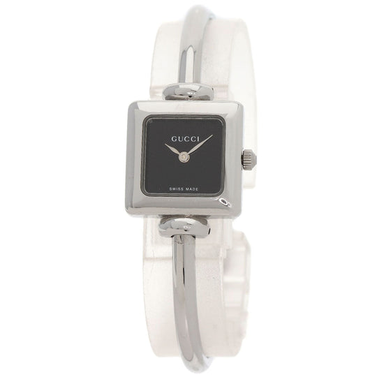 GUCCI Watches Quartz 1900L Stainless Steel , Stainless Steel Silver Square face black dial Women Used Authentic