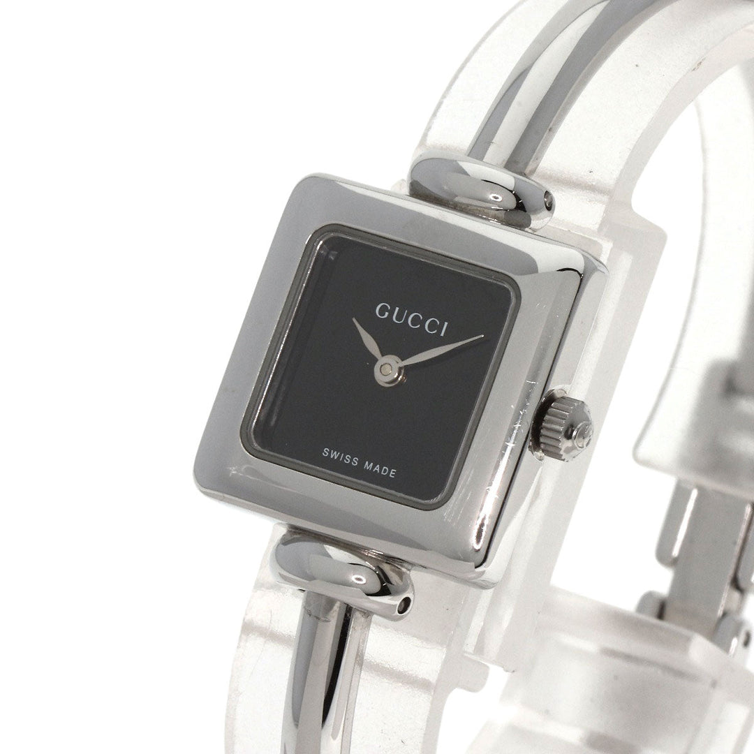 GUCCI Watches Quartz 1900L Stainless Steel , Stainless Steel Silver Square face black dial Women Used Authentic