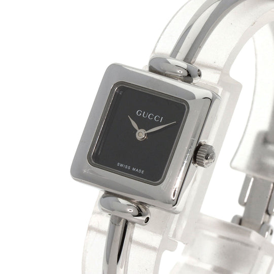 GUCCI Watches Quartz 1900L Stainless Steel , Stainless Steel Silver Square face black dial Women Used Authentic