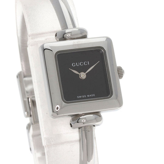 GUCCI Watches Quartz 1900L Stainless Steel , Stainless Steel Silver Square face black dial Women Used Authentic