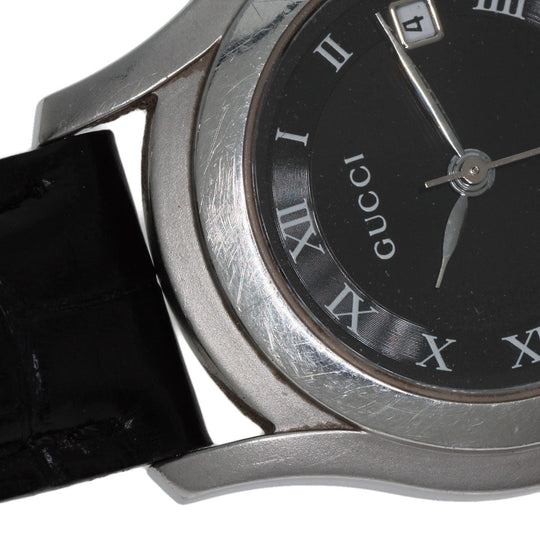 GUCCI Watches Quartz 5500L Stainless Steel, Leather Silver Round face black dial Women Used Authentic