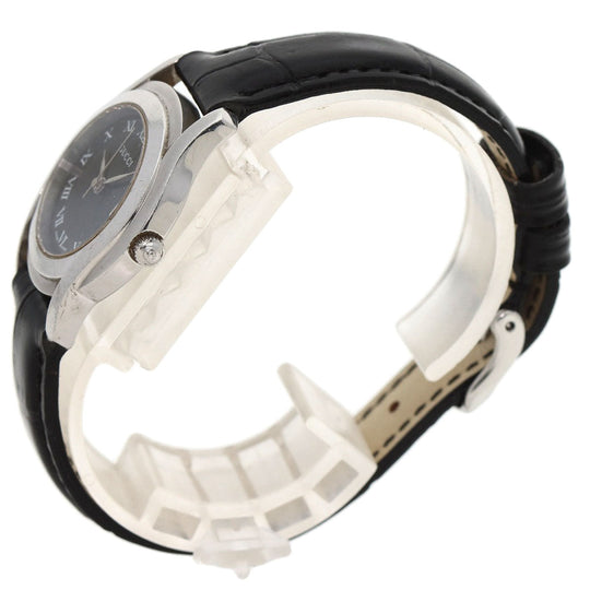 GUCCI Watches Quartz 5500L Stainless Steel, Leather Silver Round face black dial Women Used Authentic