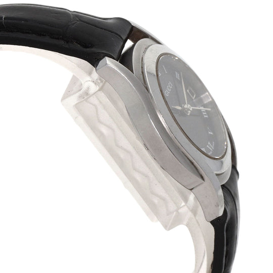 GUCCI Watches Quartz 5500L Stainless Steel, Leather Silver Round face black dial Women Used Authentic