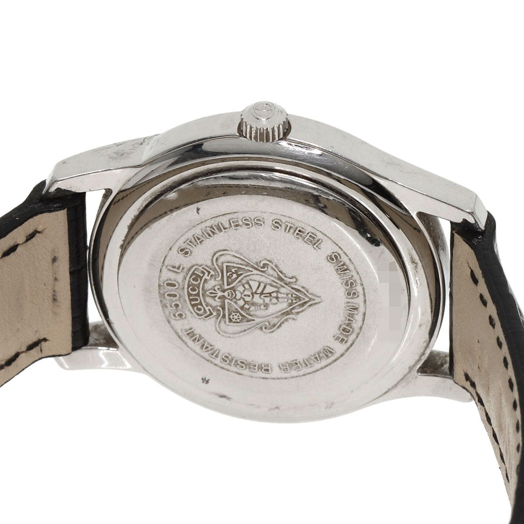 GUCCI Watches Quartz 5500L Stainless Steel, Leather Silver Round face black dial Women Used Authentic