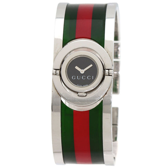 GUCCI Watches Quartz 112 Stainless Steel, SSxPlastic Silver Twirl black dial Women Used Authentic