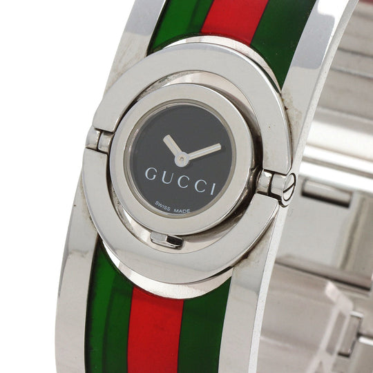GUCCI Watches Quartz 112 Stainless Steel, SSxPlastic Silver Twirl black dial Women Used Authentic