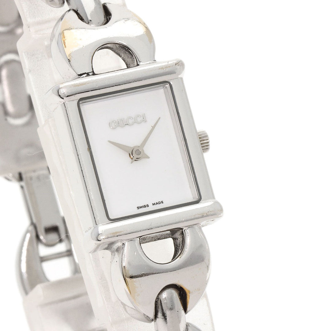 GUCCI Watches Quartz 1800L Stainless Steel , Stainless Steel Silver Square face white dial Women Used Authentic