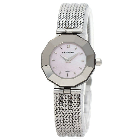 CENTURY Watches Quartz Stainless Steel , Stainless Steel Silver Plat im time Pink shell dial Women Used Authentic