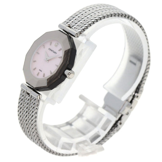 CENTURY Watches Quartz Stainless Steel , Stainless Steel Silver Plat im time Pink shell dial Women Used Authentic