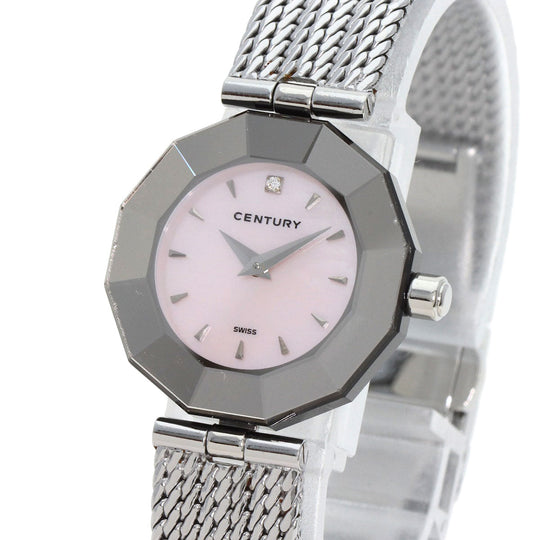 CENTURY Watches Quartz Stainless Steel , Stainless Steel Silver Plat im time Pink shell dial Women Used Authentic