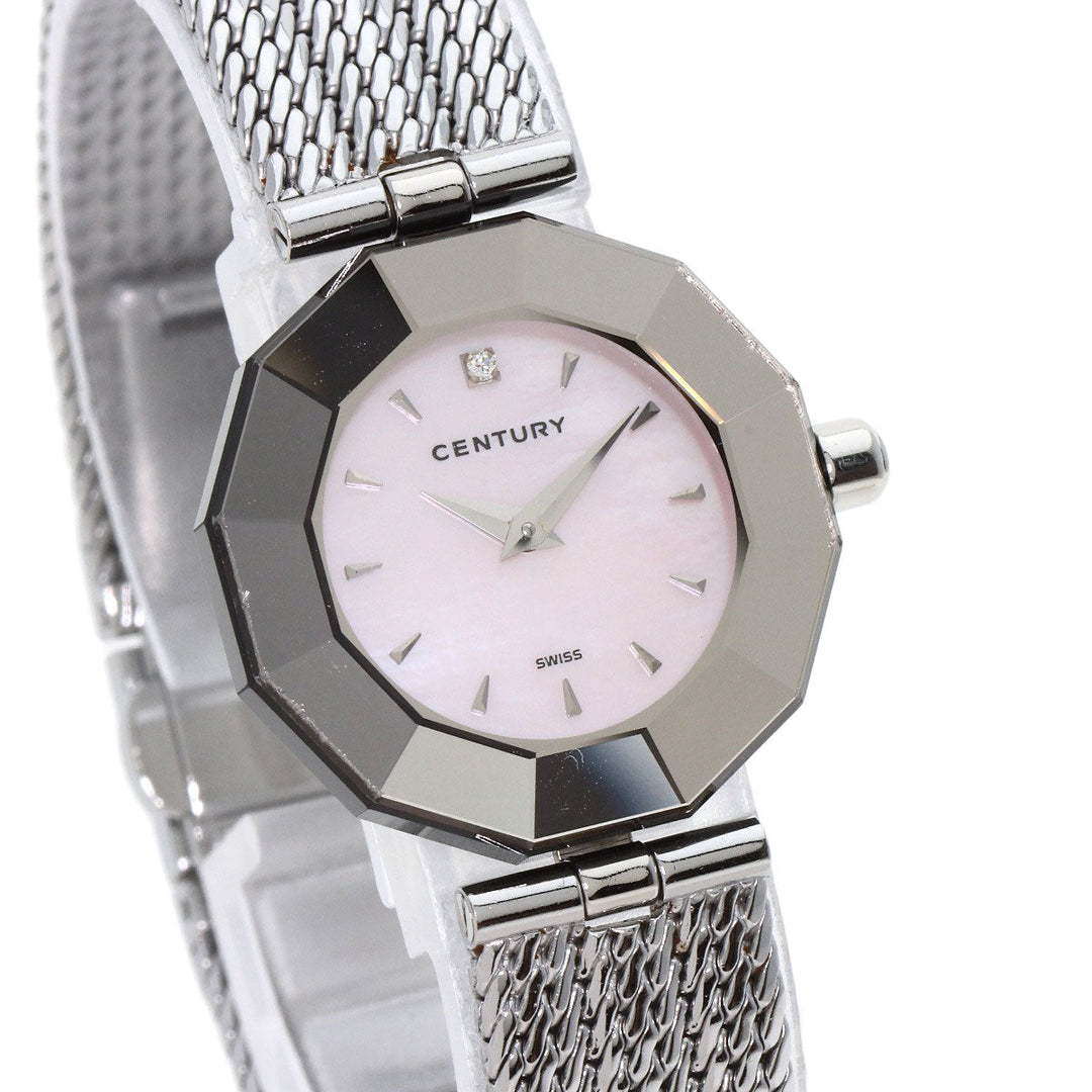 CENTURY Watches Quartz Stainless Steel , Stainless Steel Silver Plat im time Pink shell dial Women Used Authentic