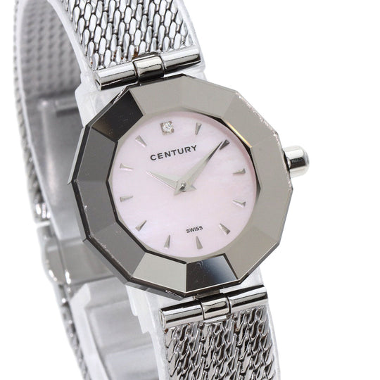 CENTURY Watches Quartz Stainless Steel , Stainless Steel Silver Plat im time Pink shell dial Women Used Authentic