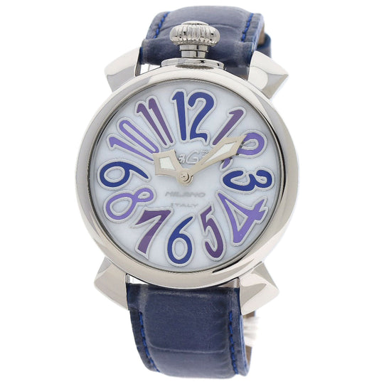 Gaga Milano Watches Quartz Stainless Steel, Leather Silver Manuare 1.6 " White shell dial Women Used Authentic