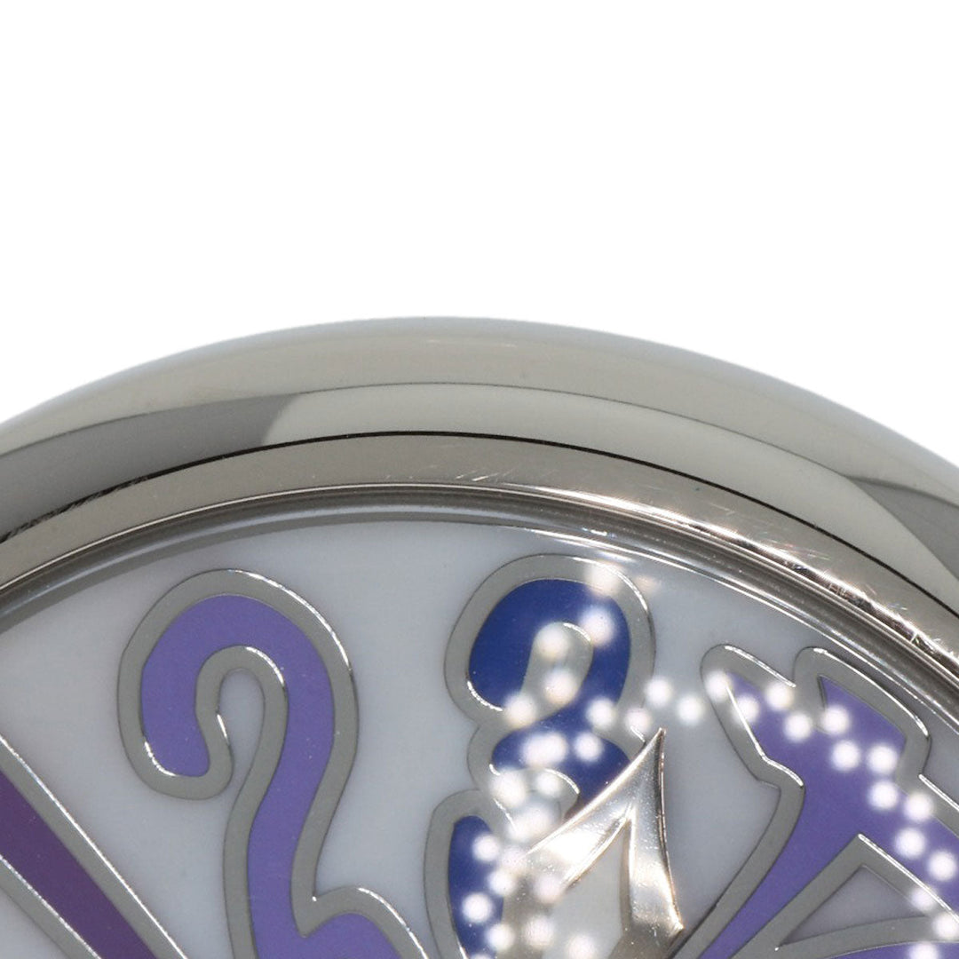 Gaga Milano Watches Quartz Stainless Steel, Leather Silver Manuare 1.6 " White shell dial Women Used Authentic