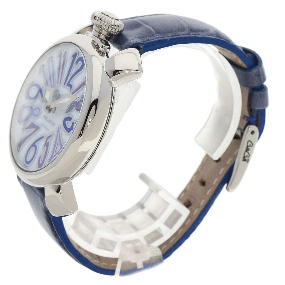 Gaga Milano Watches Quartz Stainless Steel, Leather Silver Manuare 1.6 " White shell dial Women Used Authentic