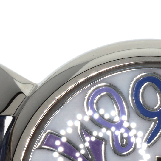 Gaga Milano Watches Quartz Stainless Steel, Leather Silver Manuare 1.6 " White shell dial Women Used Authentic