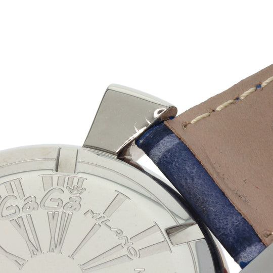 Gaga Milano Watches Quartz Stainless Steel, Leather Silver Manuare 1.6 " White shell dial Women Used Authentic
