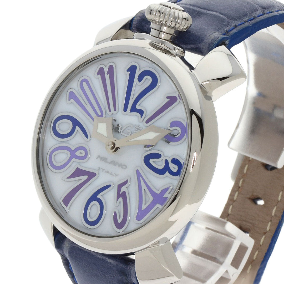 Gaga Milano Watches Quartz Stainless Steel, Leather Silver Manuare 1.6 " White shell dial Women Used Authentic