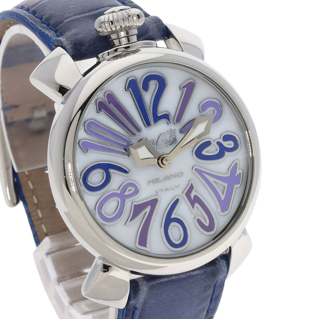 Gaga Milano Watches Quartz Stainless Steel, Leather Silver Manuare 1.6 " White shell dial Women Used Authentic