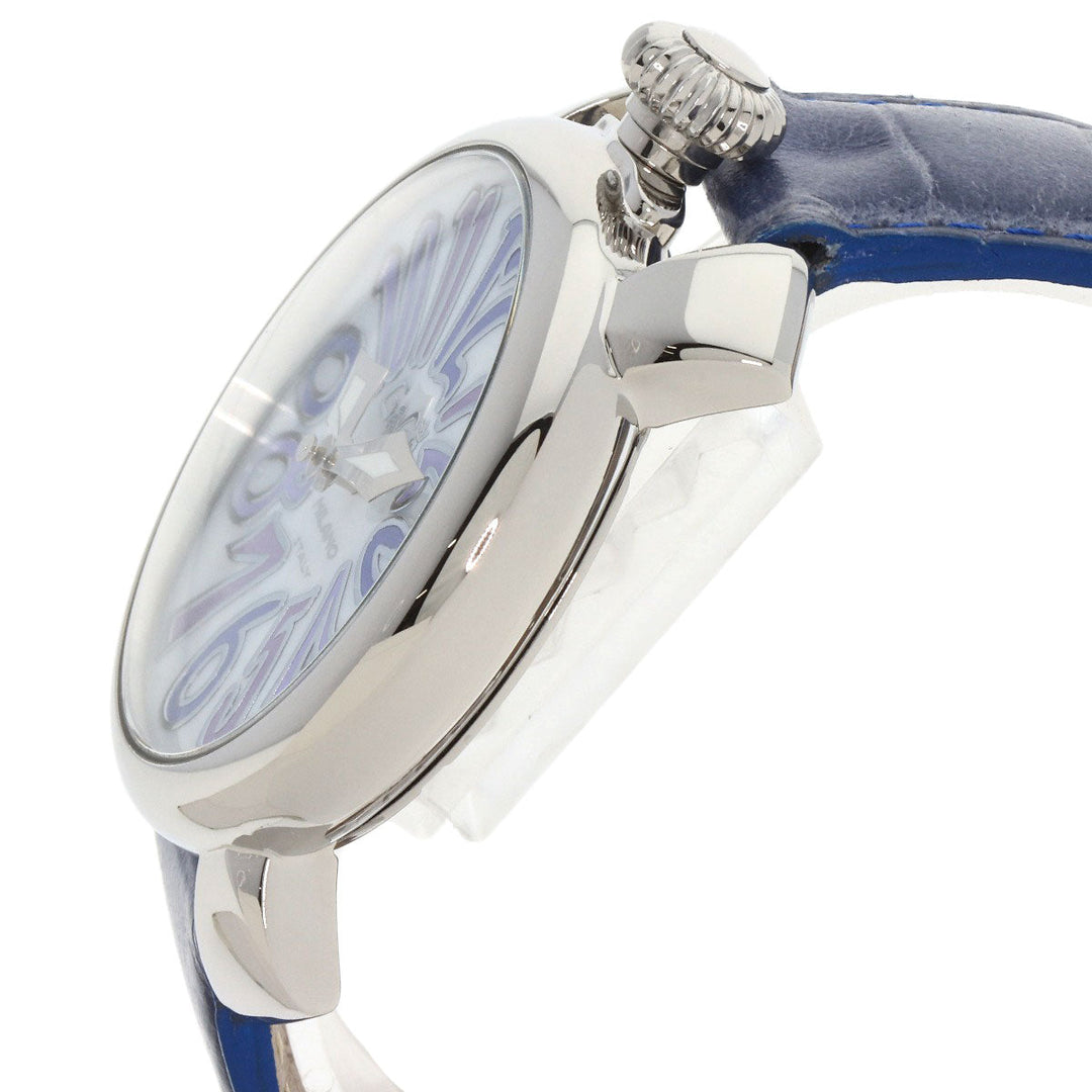 Gaga Milano Watches Quartz Stainless Steel, Leather Silver Manuare 1.6 " White shell dial Women Used Authentic