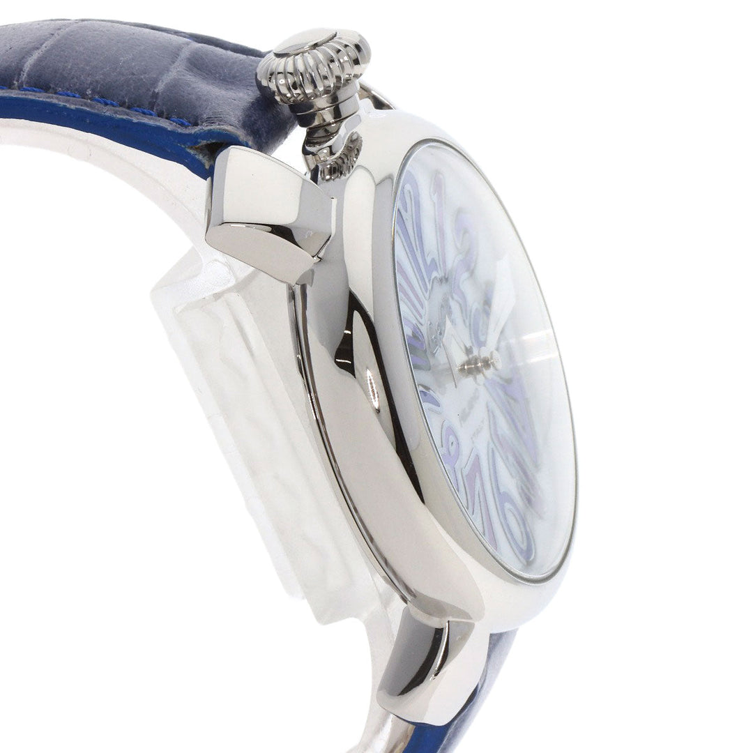 Gaga Milano Watches Quartz Stainless Steel, Leather Silver Manuare 1.6 " White shell dial Women Used Authentic