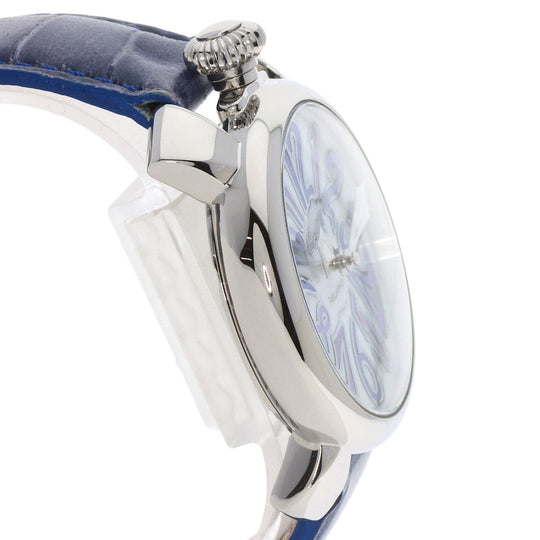Gaga Milano Watches Quartz Stainless Steel, Leather Silver Manuare 1.6 " White shell dial Women Used Authentic