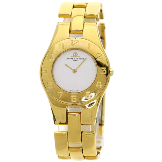 Baume & Mercier Watches Quartz Gold Plated , Gold Plated gold Linea white dial Women Used Authentic