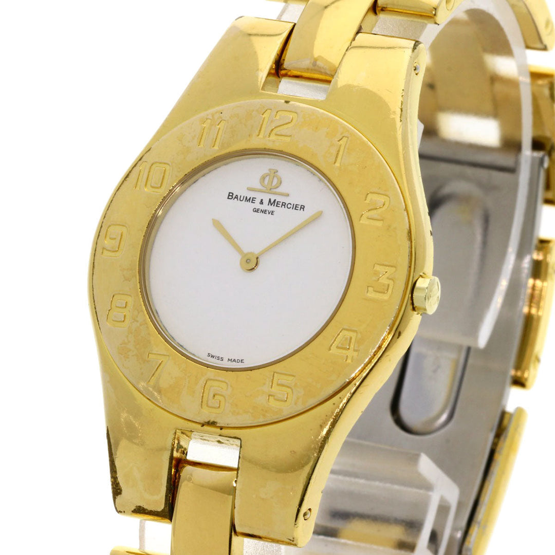 Baume & Mercier Watches Quartz Gold Plated , Gold Plated gold Linea white dial Women Used Authentic