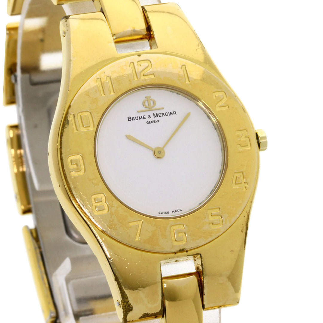 Baume & Mercier Watches Quartz Gold Plated , Gold Plated gold Linea white dial Women Used Authentic