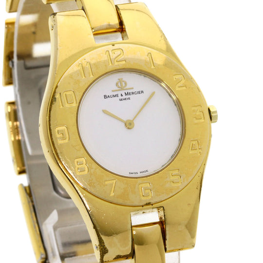 Baume & Mercier Watches Quartz Gold Plated , Gold Plated gold Linea white dial Women Used Authentic