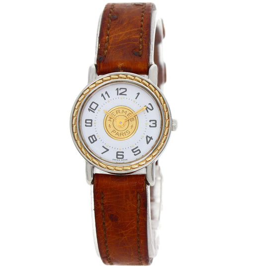 HERMES Watches Quartz Stainless Steel, Leather Silver Serie white dial Women Used Authentic