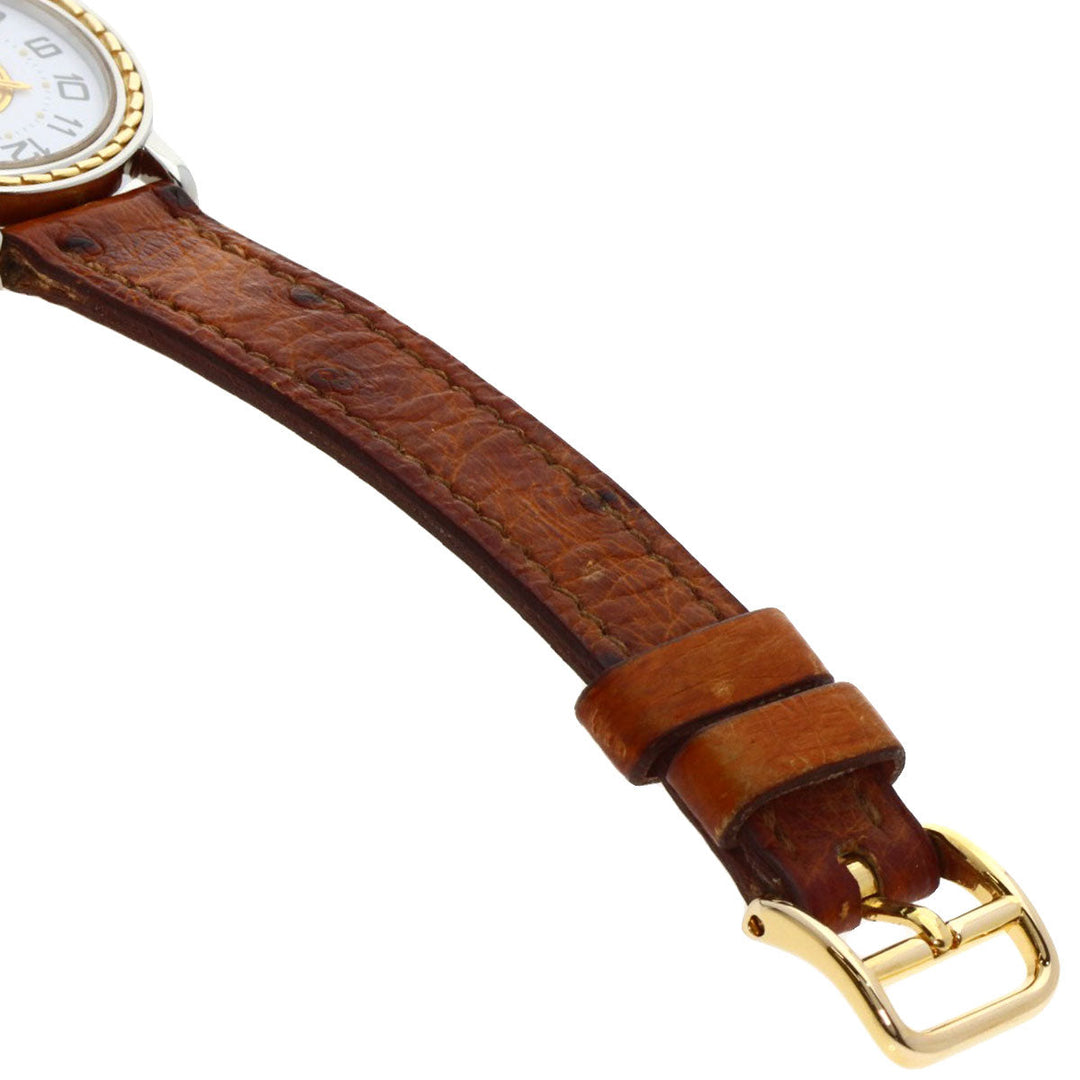 HERMES Watches Quartz Stainless Steel, Leather Silver Serie white dial Women Used Authentic