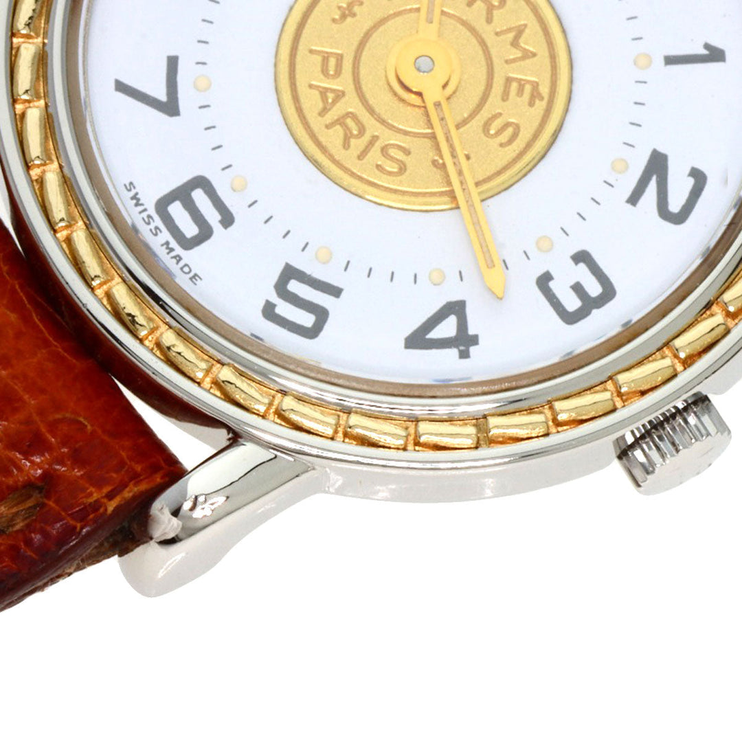 HERMES Watches Quartz Stainless Steel, Leather Silver Serie white dial Women Used Authentic