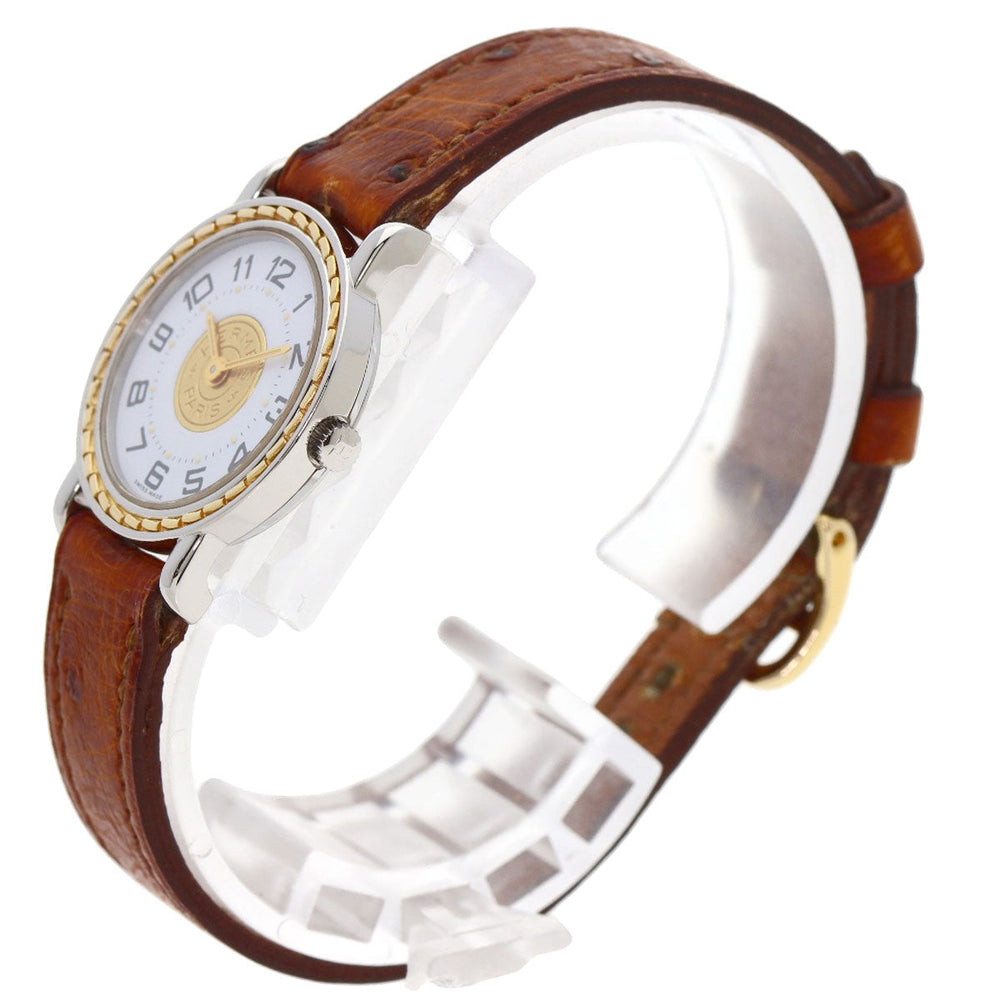 HERMES Watches Quartz Stainless Steel, Leather Silver Serie white dial Women Used Authentic