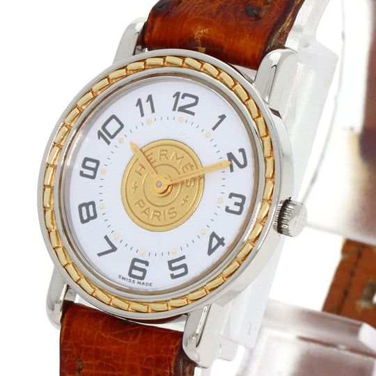 HERMES Watches Quartz Stainless Steel, Leather Silver Serie white dial Women Used Authentic